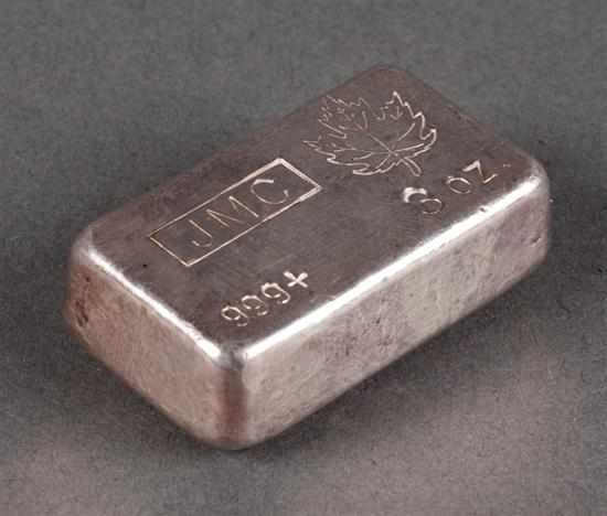 Appraisal: Silver Bullion Ingot of fine silver weighing ozt marked ''JMC''