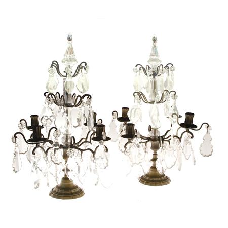 Appraisal: Pair of Louis XV Style Brass and Cut Glass Four-Light