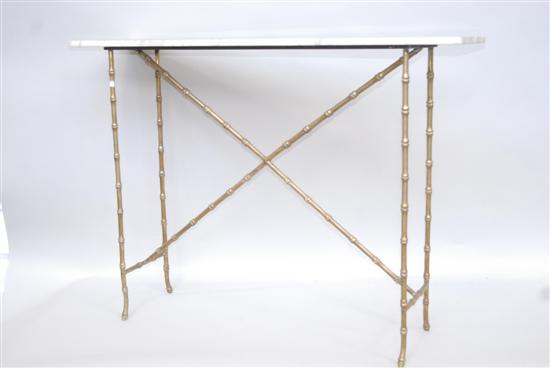 Appraisal: CONSOLE rectangular white marble top brass faux bamboo console table