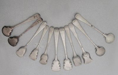 Appraisal: Seven th century salt shovels including one pair two others