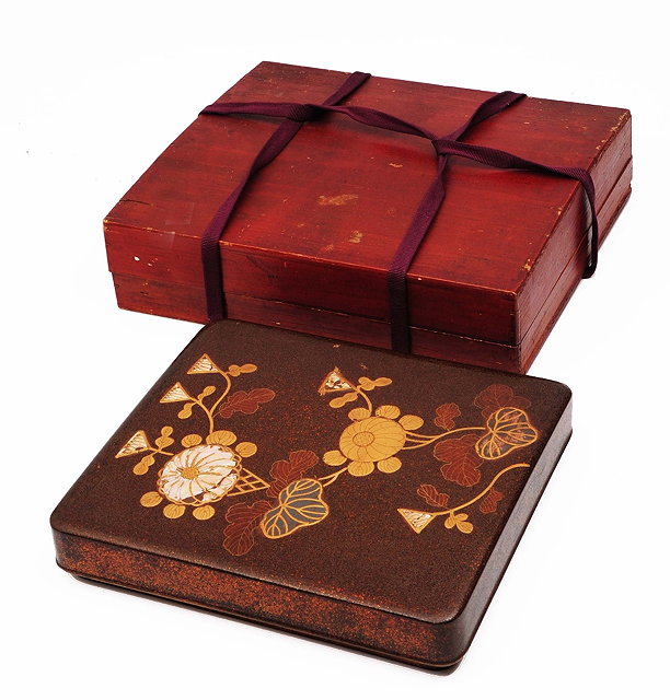 Appraisal: A Japanese lacquered inkstone boxSuzuribako decorated with pearl and gold