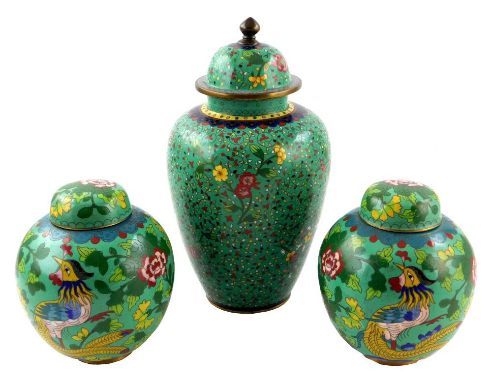 Appraisal: ASIAN Three Chinese cloisonn jars late th th C including