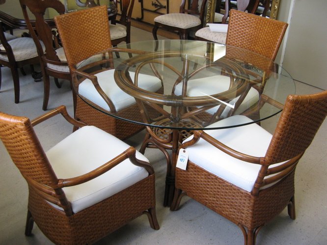 Appraisal: FIVE-PIECE WICKER AND RATTAN DINING TABLE AND CHAIR SET comprising