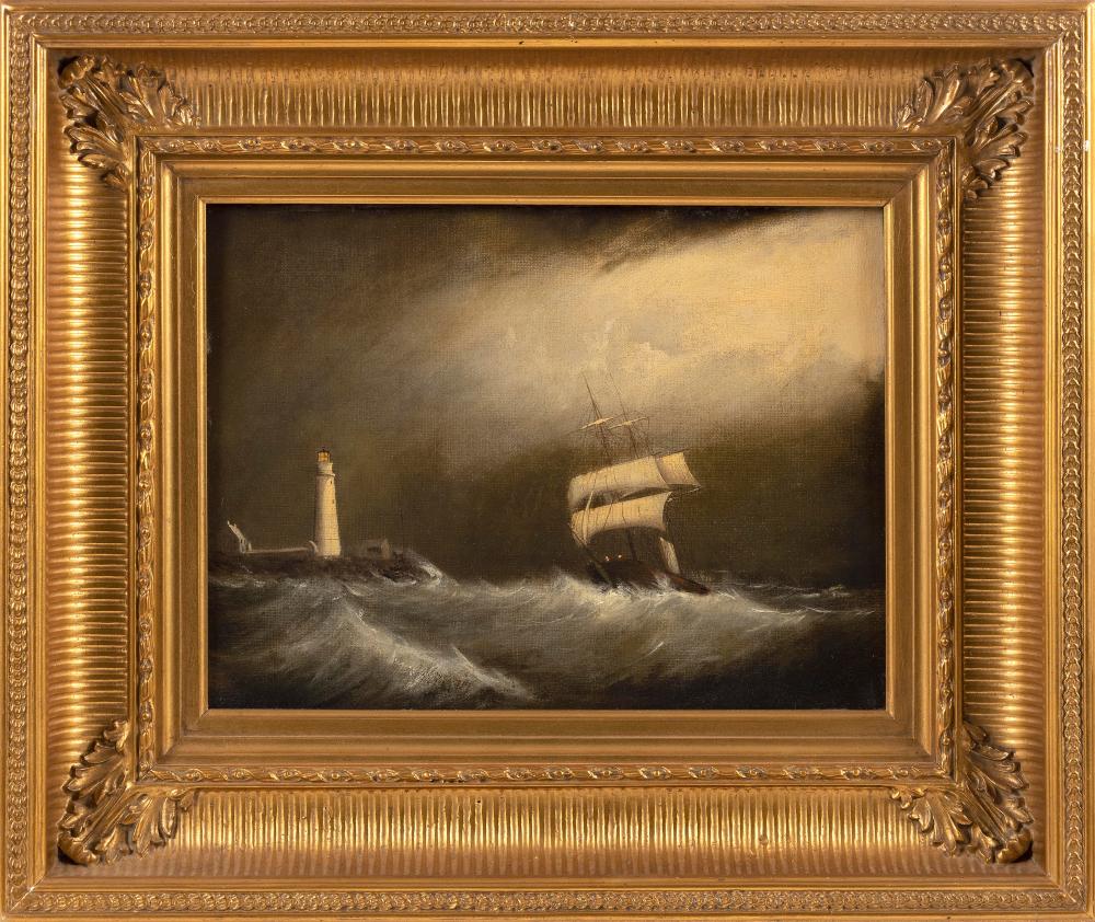 Appraisal: ATTRIBUTED TO CLEMENT DREW MASSACHUSETTS - SHIP OFF A LIGHTHOUSE