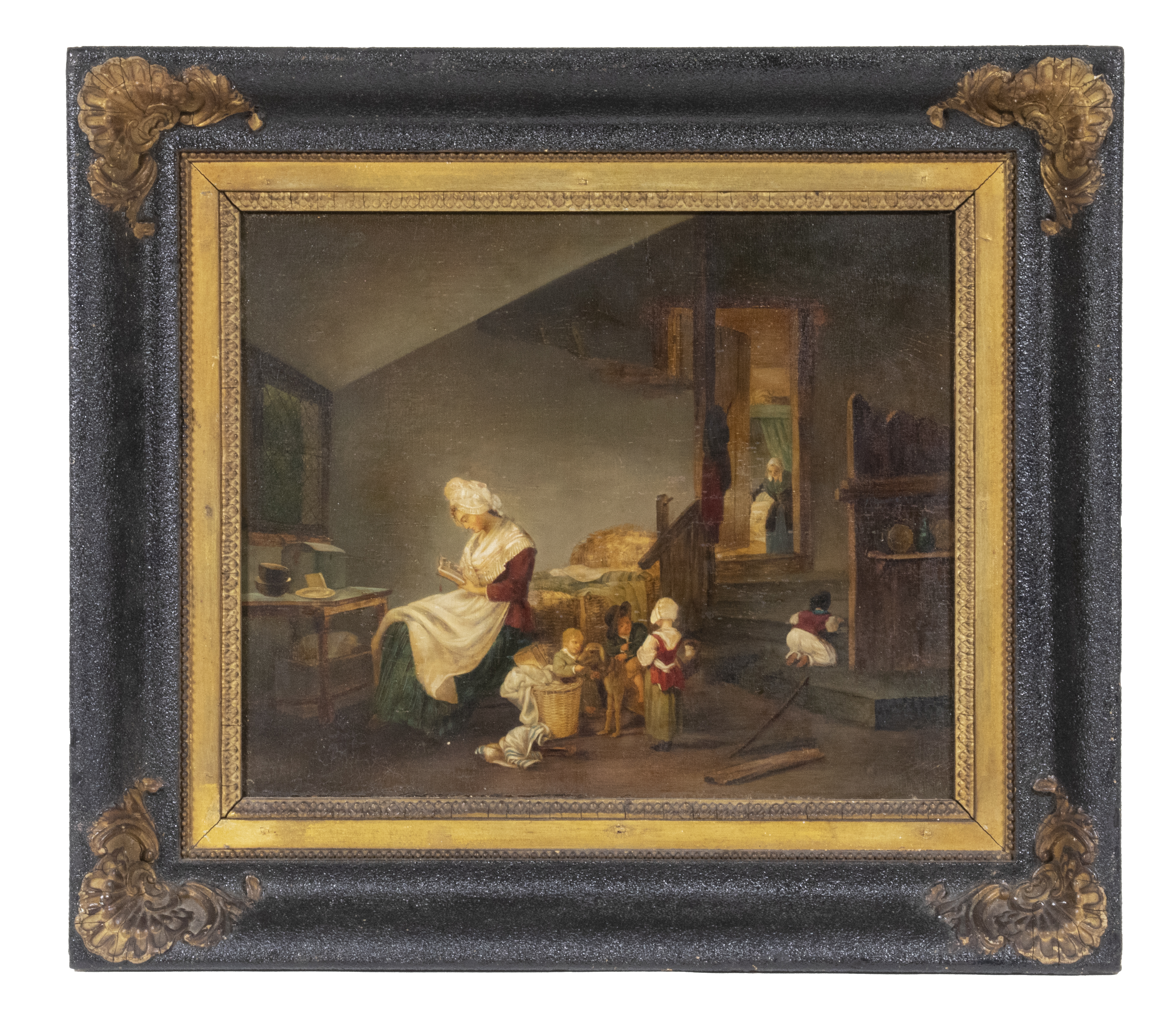 Appraisal: TH C BRITISH DOMESTIC PAINTING Rural Interior Scene with a