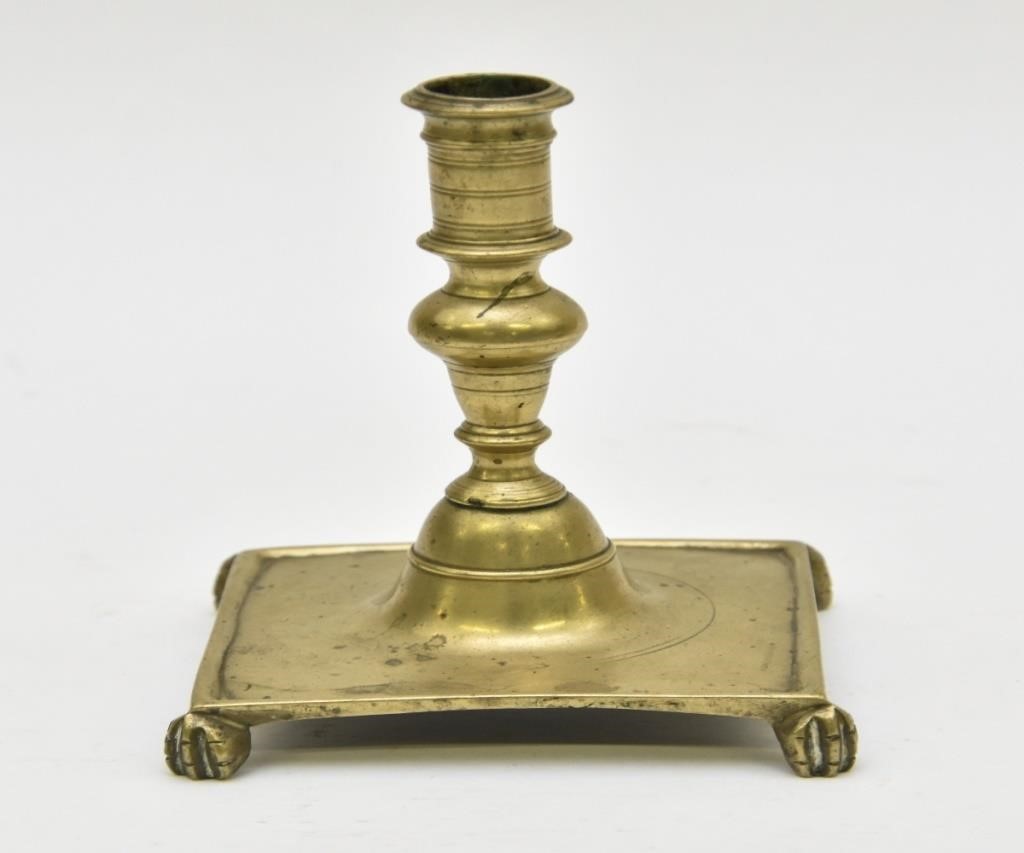 Appraisal: Spanish brass candlestick th c cast brass with square base