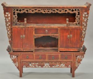 Appraisal: Chinese two part shelf and stand with doors and drawers