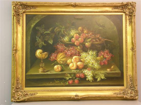 Appraisal: J Hamilton still-life with large basket of fruit within an