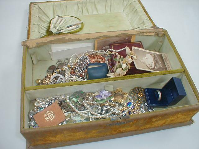 Appraisal: A Victorian needlework box and costume jewellery