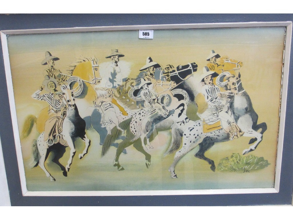 Appraisal: EDOUARD ULRECHT Lithograph in colours 'Argentina Cowboys' monogrammed recto and