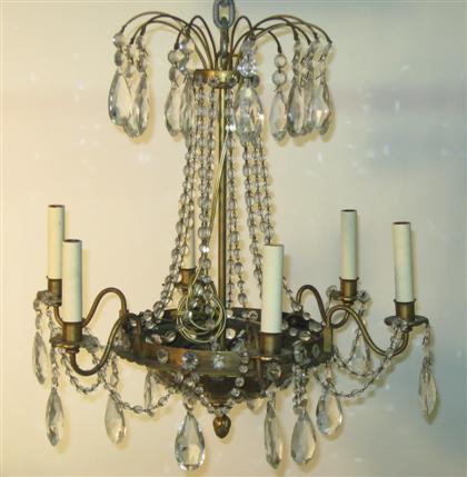 Appraisal: Gilt metal chandelier th th century with six lights resting