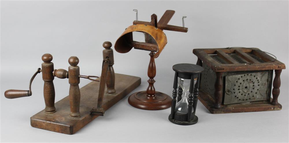 Appraisal: WOOD APPLE PEELER ALONG WITH AN ASSORTMENT OF OTHER TOOLS