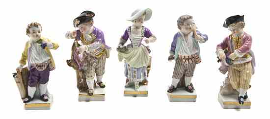 Appraisal: A Collection of Five Meissen Porcelain Figures each depicting a