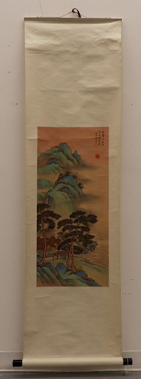 Appraisal: Japanese Meiji Period WC Landscape Scroll Painting Japan Meiji Period