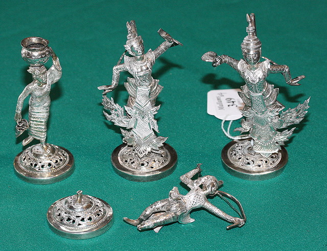 Appraisal: A SET OF FOUR SILVER PLATED MENU HOLDERS in the