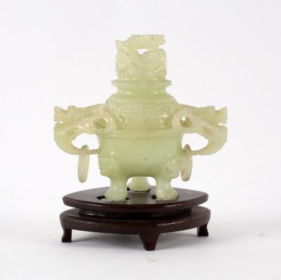 Appraisal: A Chinese pale celadon bowenite censer and cover the high