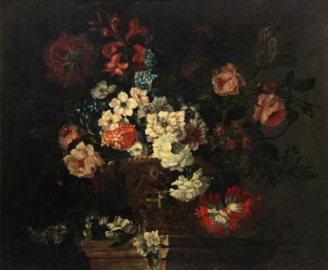 Appraisal: school of Jean Baptiste MonnoyerSTILL LIFEvase of summer flowers on