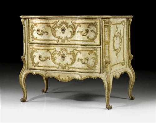 Appraisal: PAINTED CHEST OF DRAWERS late Louis XV probably Munich th