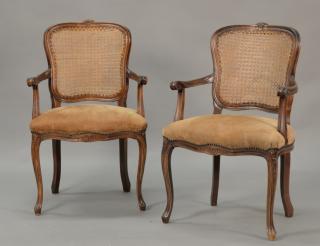 Appraisal: Pair of Louis XV style cane back armchairs Pair of