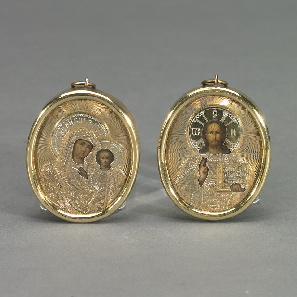 Appraisal: Pair of Russian Silver-Gilt Miniature Icons Moscow c - maker