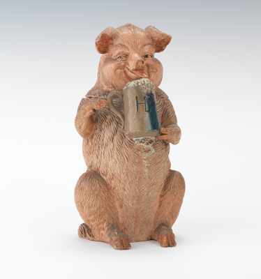 Appraisal: A Figural Tobacco Humidor of a Pig Holding a Stein