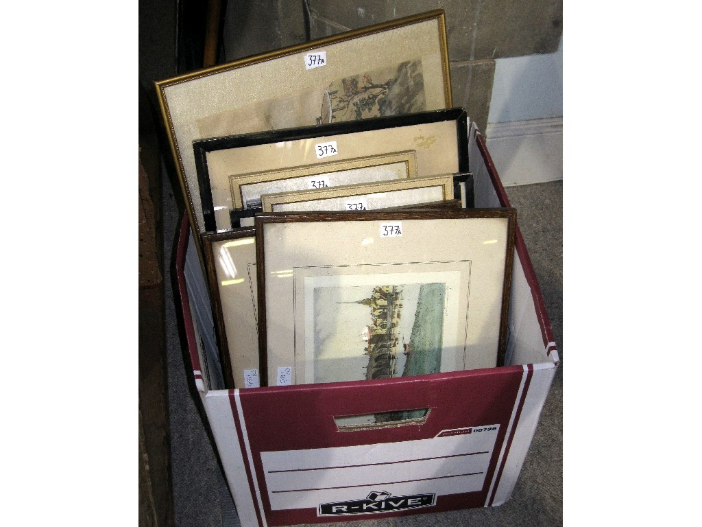 Appraisal: Lot comprising two hand tinted etchings and six prints