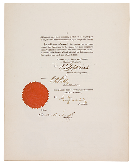 Appraisal: GOULD JAY Two partly-printed Documents Signed as President of the