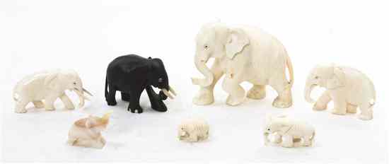 Appraisal: Five Carved Ivory Elephants of varying sizes and poses together