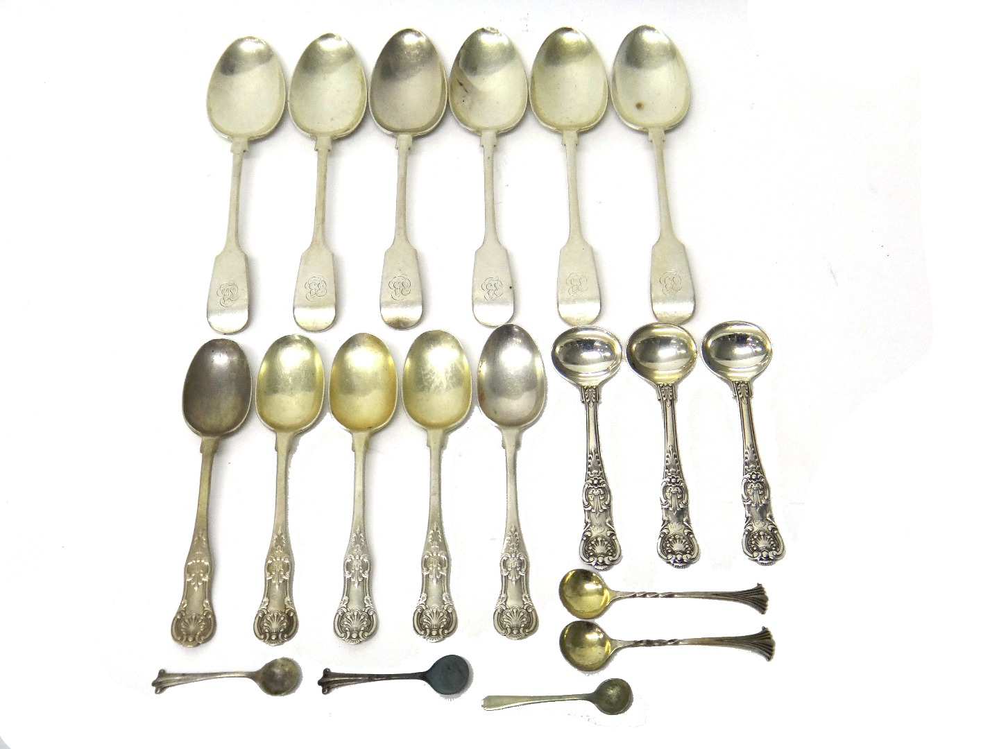 Appraisal: Six Victorian silver fiddle pattern dessert spoons Birmingham five silver