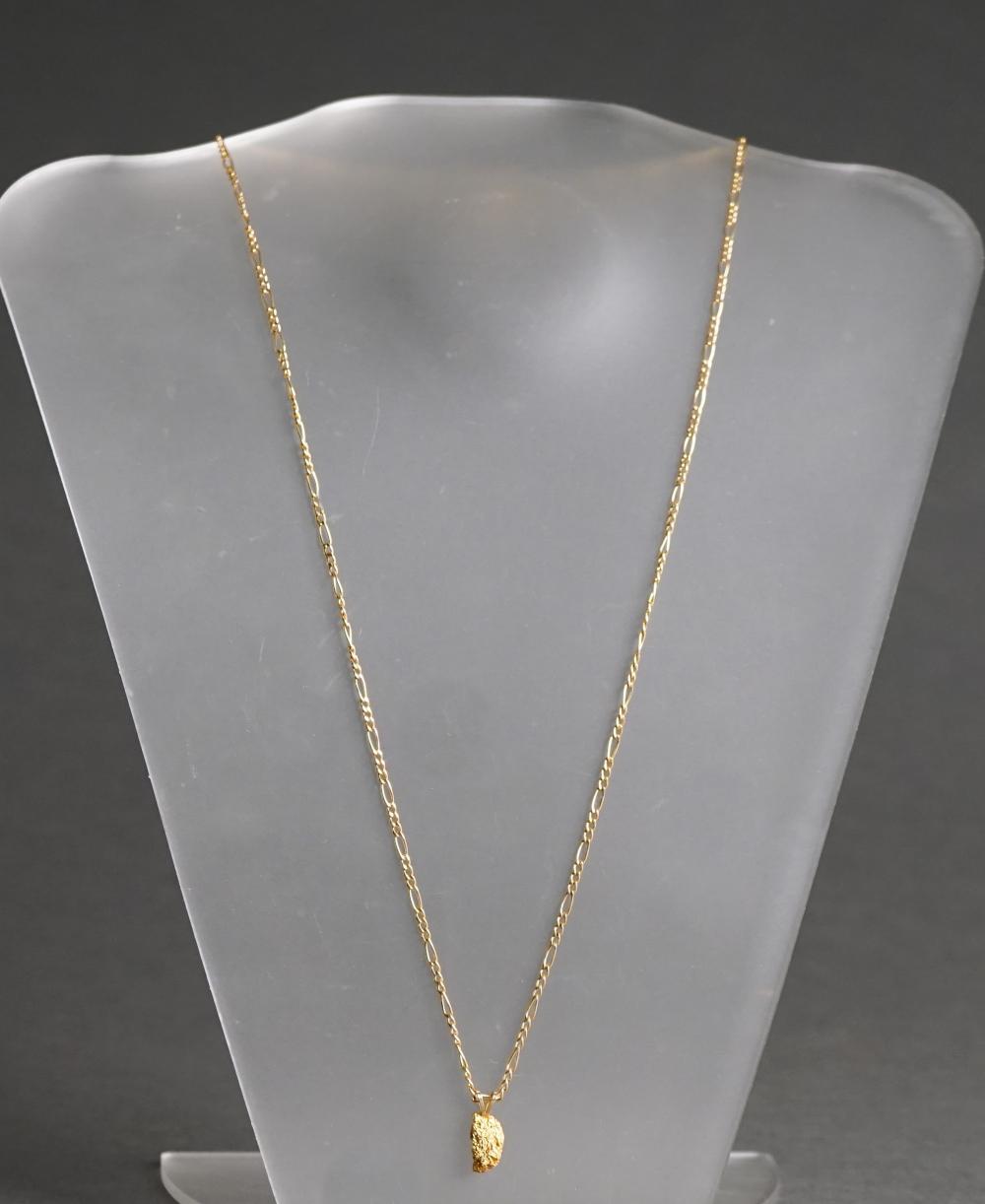 Appraisal: -KARAT YELLOW-GOLD FIGARO-LINK CHAIN NECKLACE WITH A GOLD NUGGET PENDANT