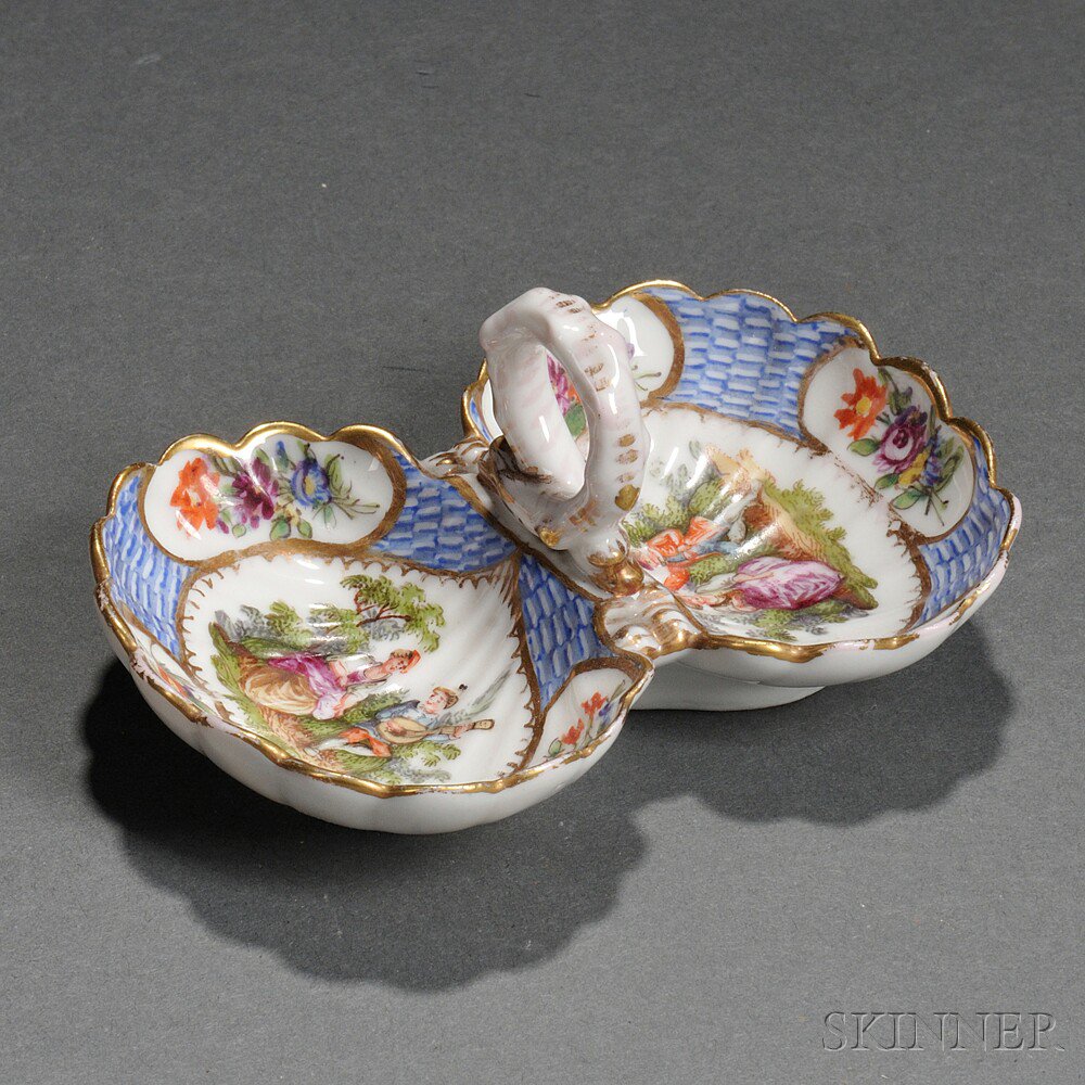 Appraisal: Meissen Porcelain Double Salt Cellar Germany th century modeled as