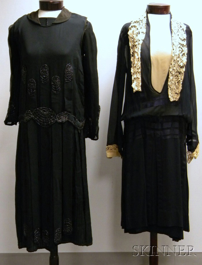 Appraisal: Two Circa s Dresses one with black beaded embellishments the