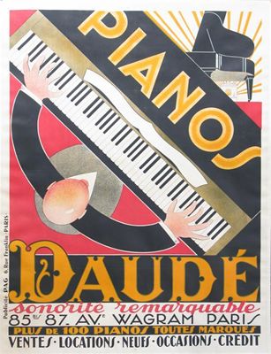 Appraisal: Pianos Daude' a lithographic poster by Andre Daude - published