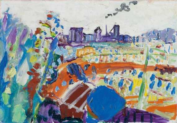 Appraisal: GUBLER MAX Zurich Summer landscape with Schlieren gas works circa