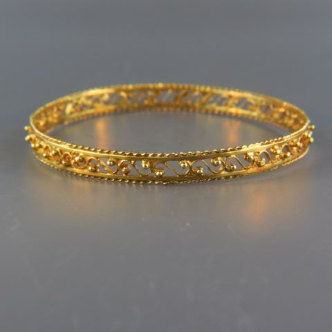 Appraisal: k Gold Bangle Bracelet fancy openwork wide opening grams