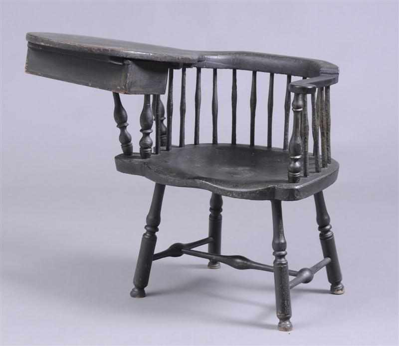 Appraisal: FEDERAL BLACK-PAINTED WINDSOR WRITING CHAIR The horseshoe-shape top rail above