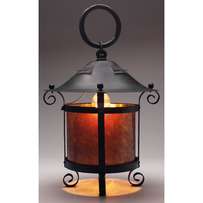 Appraisal: Arts and Crafts period hanging lantern wrought iron with mica