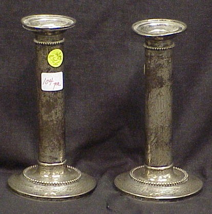 Appraisal: Pair of Goodnow and Jenks Boston sterling columnar candlesticks beaded