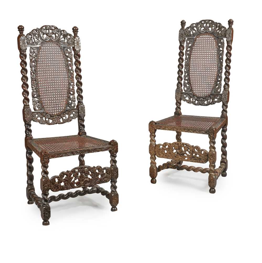 Appraisal: A PAIR OF CHARLES II STAINED AND EBONISED BEECH CHAIRS