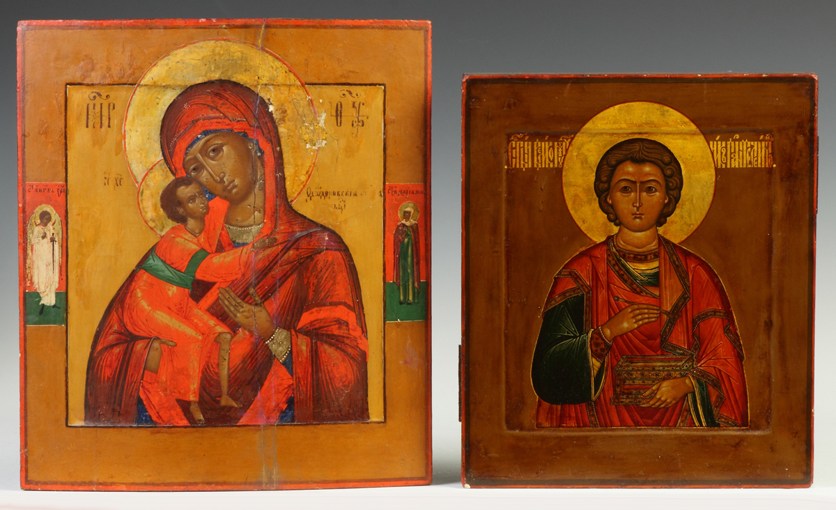 Appraisal: Two Russian Icons Left th cent Our Lady Feodorovskaya The