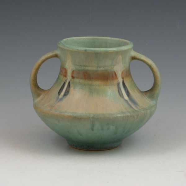 Appraisal: Roseville Montacello - '' handled vase in blue-green Unmarked Mint