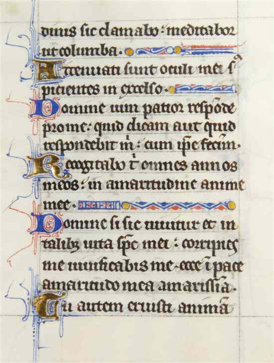 Appraisal: ILLUMINATED MANUSCRIPT LEAVES A group of four leaves from Books