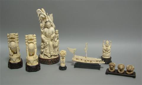 Appraisal: GROUP OF CHINESE IVORINE AND IVORY OBJECTS th century comprising