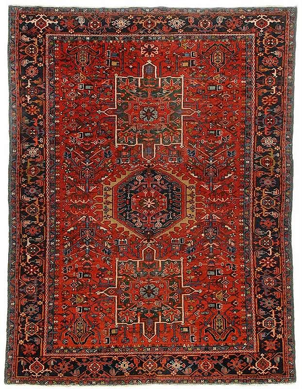 Appraisal: Karajeh Rug Persian th century red ground with multiple medallions