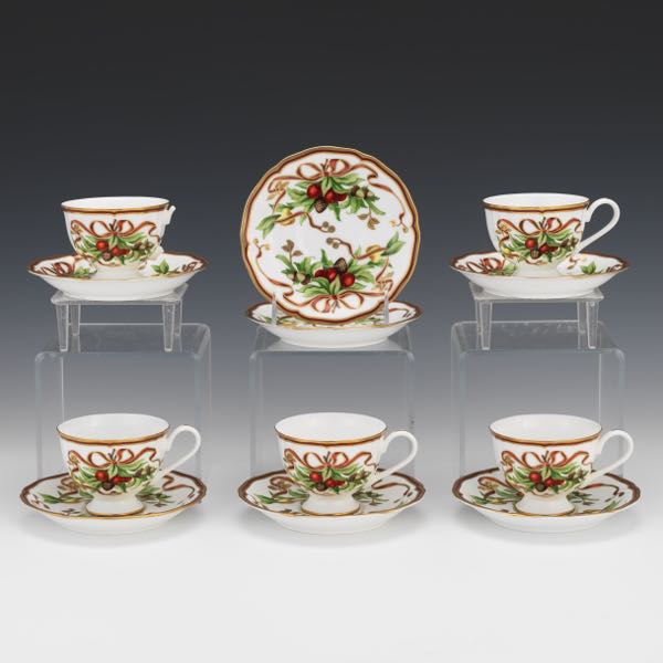 Appraisal: TIFFANY HOLIDAY FIVE TEA CUPS AND SEVEN SAUCERS x tea