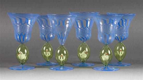 Appraisal: Set of six Venetian blown glass wine stems th century