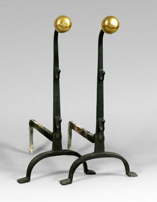 Appraisal: Pair wrought iron and brass andirons large scale each with