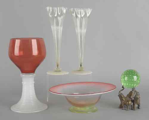 Appraisal: Five pieces of art glass to include a pair of