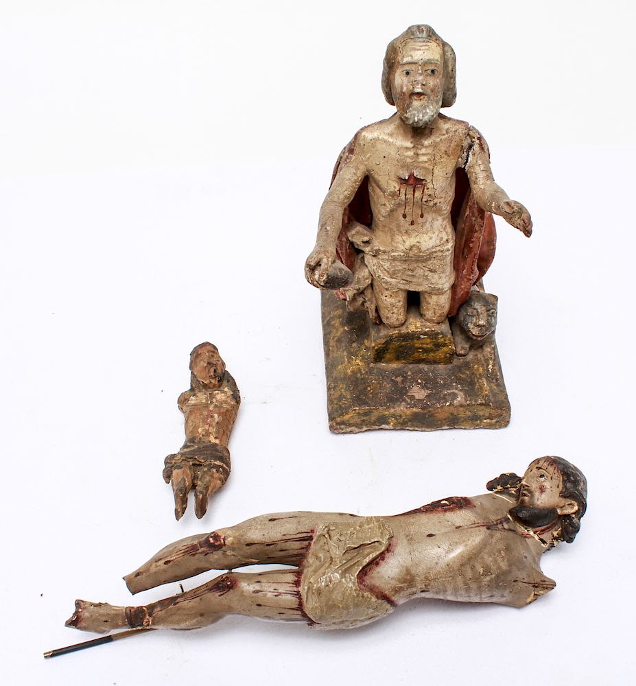 Appraisal: Mesoamerican Santos Christ Carved Wood Figures Mesoamerican Santos Christ figures