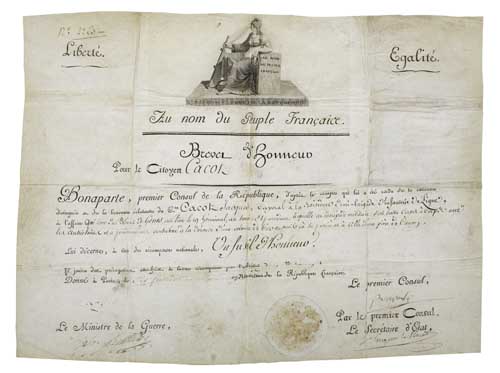 Appraisal: NAPOLEON Partly-printed vellum Document Signed Bonaparte as First Consul in